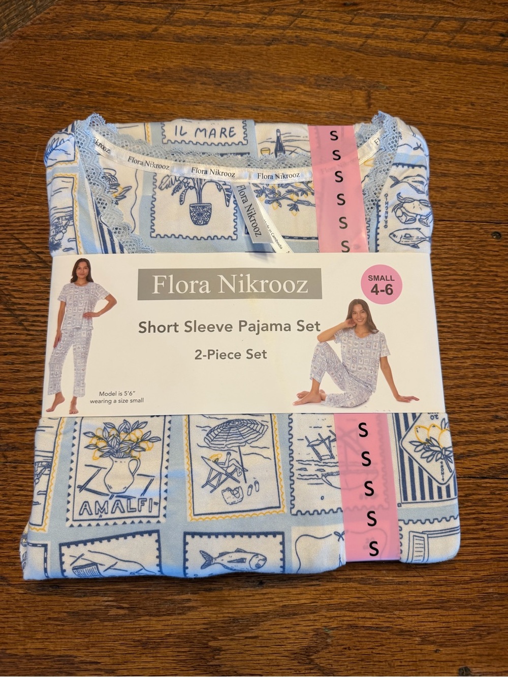 Flora Nikrooz Short Sleeve Pajama Set - Light Blue & White Sz small NWT